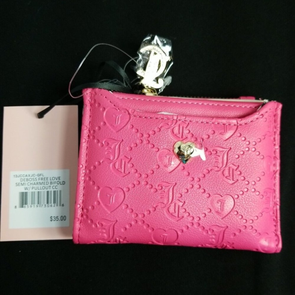 Juicy Couture PINK Deboss Free Love Semi Charmed Bifold W/ Pullout CC NWT